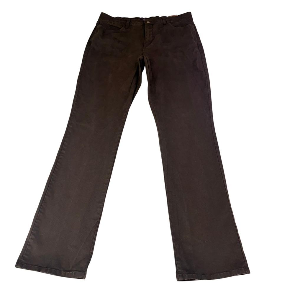 NYDJ Straight Leg Lift Tuck Jeans Black Stretch High Rise Pullover Denim 12